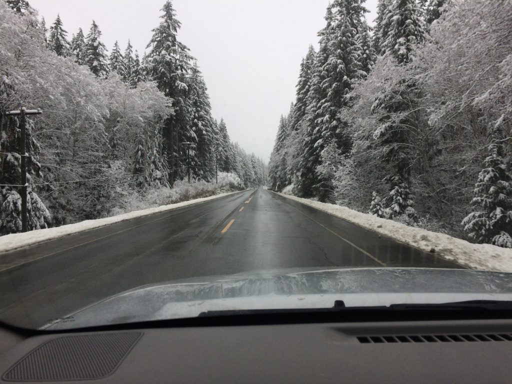 snowy wet roads